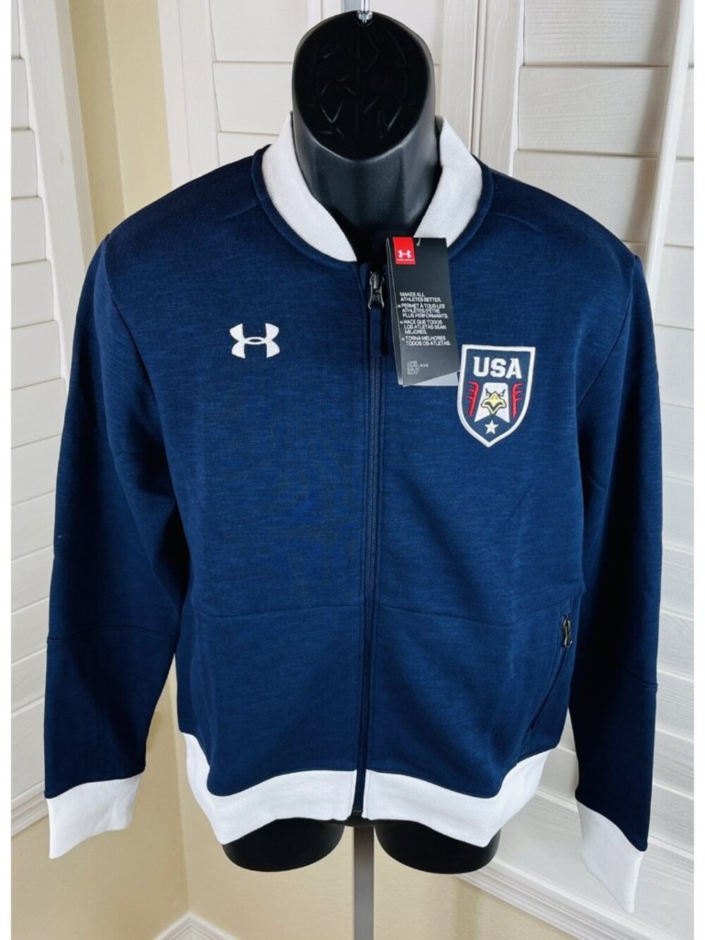 Under Armour USA Stars & Stripes Fleece Bomber Jacket, 1315620-410, Women’s L